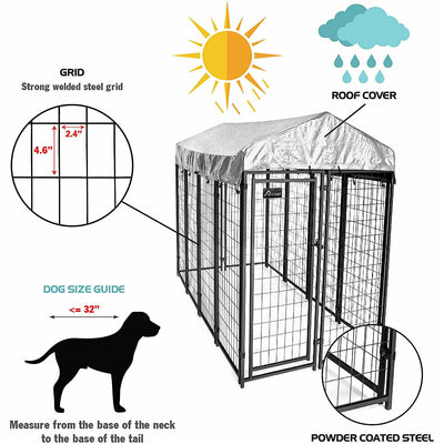 Homestead 8 x 4 x 6 Foot Welded Outdoor Dog Kennel Shelter with Waterproof Cover