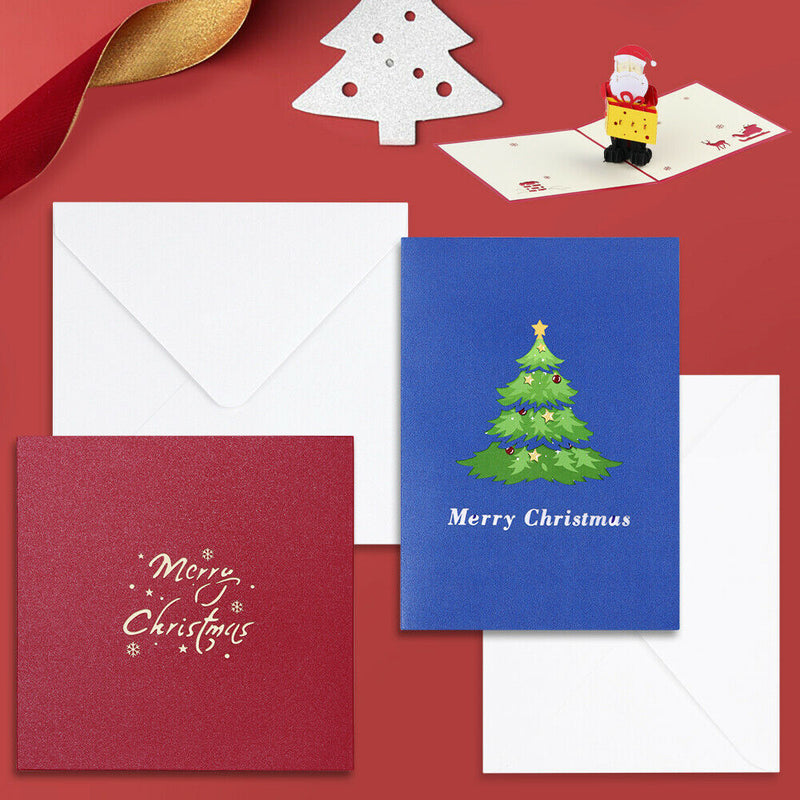 Hand Made Exquisite 3D Christmas Pop Up Cards with Envelopes, 2Pcs (Navy + Red)