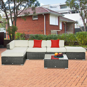 6 PCS Outdoor PE Rattan Sofa Sectional Patio Furniture Set w/Cushion