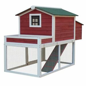 Wood Chicken Coop Hutch w/ Roof Top Run Backyard