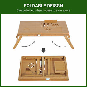 Foldable Bamboo Laptop Stand Notebook  PC Desk Table Stand Bed Tray w/ Drawer