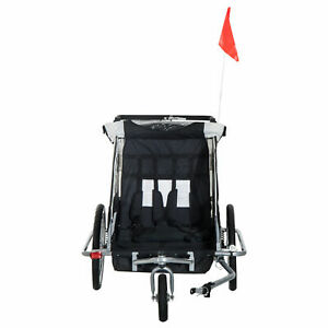 Double Child Baby Bike Bicycle Trailer - Black/White