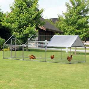 Chicken Cage Enclosure 3 Rooms Pet Backyard Coop with Cover, Silver