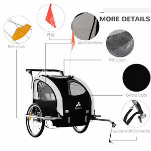 Double Child Baby Bike Bicycle Trailer - Black/White