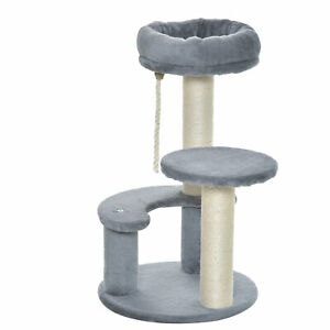 26" Cat Scratching Tree Kitty Playhouse 2 Perch Grey