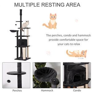 82.75"-94.5" Huge Cat Tree Ceiling Activity Center Adjustable Hammock Jute