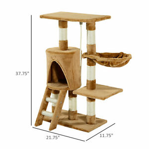 38” Cat Activity Tree Tower Kitten Center Scratching Pet Furniture Brown