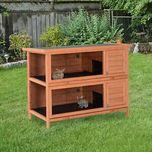 Rabbit Hutch Small Animal Pet House Yard Bunny Cage w/ Run & Tray Wooden