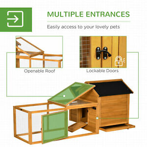 2-Tier Wooden Chicken Coop with Removable Tray, Nesting Box, Outside Run, Ramp