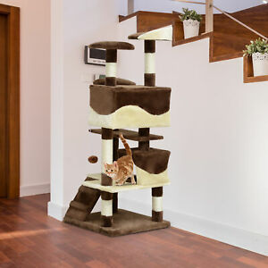 52" Cat Scratching Tree Large Kitten Play House  Activity Center Pet Furniture