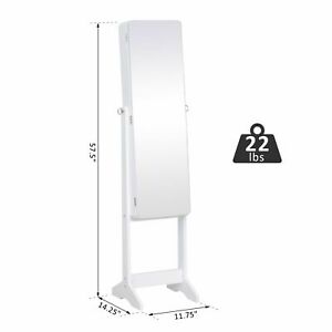 Freestanding Mirrored Jewelry Cabinet Armoire Organizer w/ Stand LED White