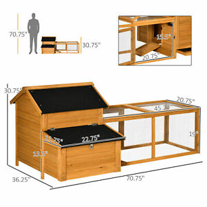 2-Tier Wooden Chicken Coop with Removable Tray, Nesting Box, Outside Run, Ramp