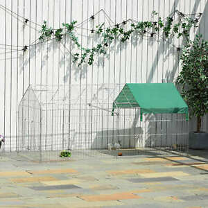 Galvanized Cage with Cover for Dog, Rabbit, and Chicken Run, 87" Silver & Green