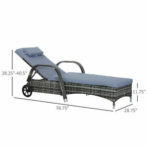 Outdoor Rattan Wicker Chaise Lounge Beach Poolside Adjustable Sofa Chair Grey