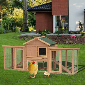 80 inch Wood Chicken Coop Poultry Hen House w/ Run Nesting Box Backyard