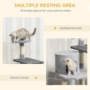 39" Cat Tree Scratching Post Condo House with Hanging Toy Grey