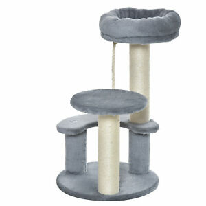 26" Cat Scratching Tree Kitty Playhouse 2 Perch Grey