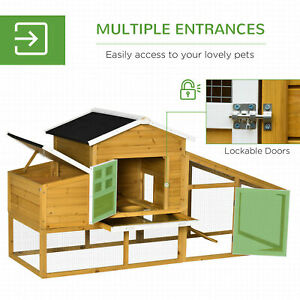 Outdoor Pet House Chicken Coop with Removable Tray, Nesting Box, Run, Ramp