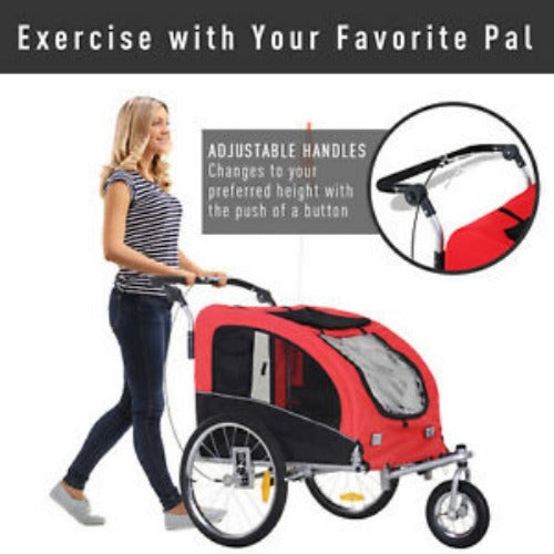 2in1 Pet Dog Bike Bicycle Trailer Stroller Jogger w/Suspension Red Black