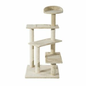 39” Cat Scratching Tree Climbing Tower Post Revolving Step Pet Furniture