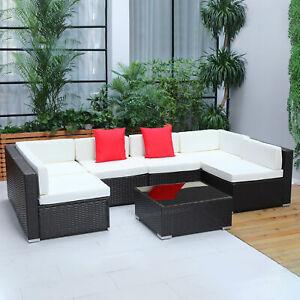 7 Piece Rattan Sofa Set Wicker Garden Outdoor Furniture Cream White