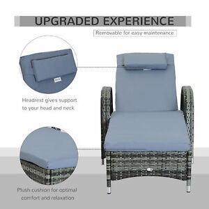 Outdoor Rattan Wicker Chaise Lounge Beach Poolside Adjustable Sofa Chair Grey