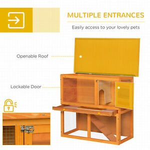 Wooden Rabbit Hutch Small Animal House Cage 2-Level w/ Run Backyard
