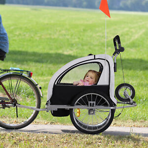 Double Child Baby Bike Bicycle Trailer - Black/White