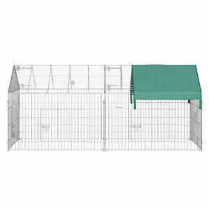 Galvanized Cage with Cover for Dog, Rabbit, and Chicken Run, 87" Silver & Green