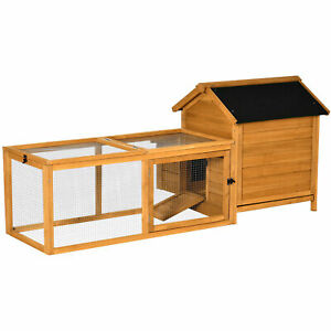 2-Tier Wooden Chicken Coop with Removable Tray, Nesting Box, Outside Run, Ramp