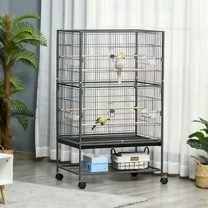 52'' Large Steel Bird Cage Bird House with Rolling Stand Slide-out Tray