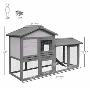 Wood Rabbit Hutch Small Animal House Asphalt Roof w/ Ramp and Outdoor Run