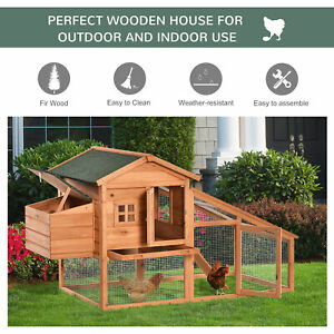 Deluxe Chicken Coop Small Animal Habitat w/ Outdoor Run Area Yellow and Green