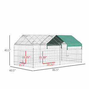 Galvanized Cage with Cover for Dog, Rabbit, and Chicken Run, 87" Silver & Green