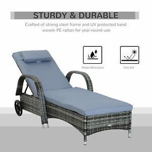 Outdoor Rattan Wicker Chaise Lounge Beach Poolside Adjustable Sofa Chair Grey