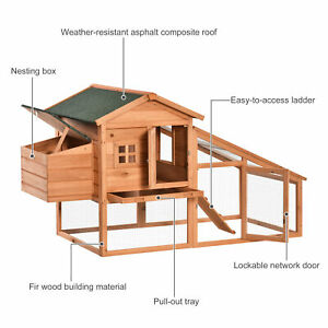 Deluxe Chicken Coop Small Animal Habitat w/ Outdoor Run Area Yellow and Green