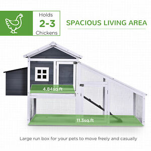 Deluxe Chicken Coop Small Animal Habitat w/ Outdoor Run Area Grey and White