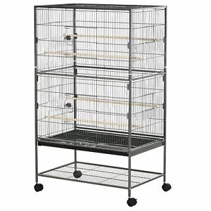 52'' Large Steel Bird Cage Bird House with Rolling Stand Slide-out Tray