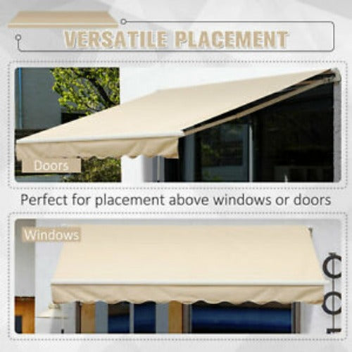 13’x8’ Sun Shade Patio Awning Waterproof Manual Retractable Outdoor polyester