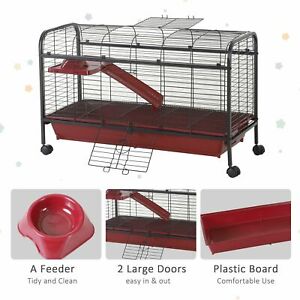 42” Rolling Pet Cage Set for Small Animals with Ramp & Feeder Rabbit Guinea Pig