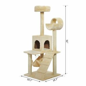 52” Scratching Cat Tree Condo Pet Kitten Furniture Activity Center Beige