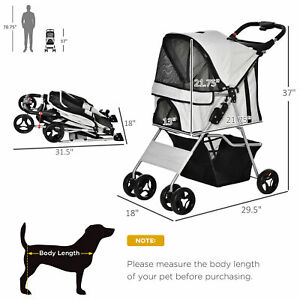 Cat Dog Carrier Cart Foldable Cup Holder with 4 Wheels Storage Basket, Grey