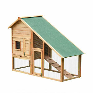 Wood Rabbit Hutch Chicken Coop w/ Run Ramp Backyard