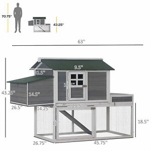 Wood Chicken Coop Hutch w/ Roof Top Run Backyard