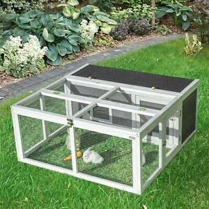 Wooden Rabbit Hutch Small Animal Cage Pet Run with Openable Roof Grey