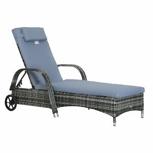 Outdoor Rattan Wicker Chaise Lounge Beach Poolside Adjustable Sofa Chair Grey