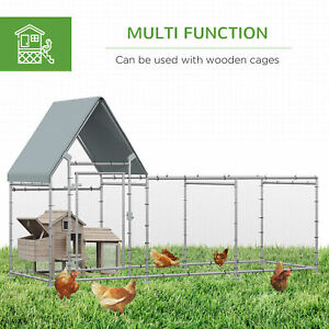 Walk In Chicken Run Galvanized Chicken Coop Hen House w/ Water-Resist Cover