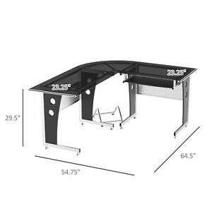 64" Modern L-Shaped Glass Top Office Workstation Computer Desk PC Table