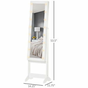 LED Mirrored Jewelry Cabinet Floor Standing Organizer Angle Adjustable