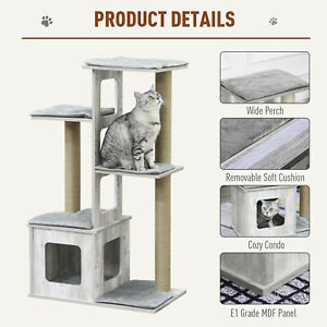 Plush Cat Tree Tower Activity Center Climb Frame w/ Jute Scratching Posts Condo